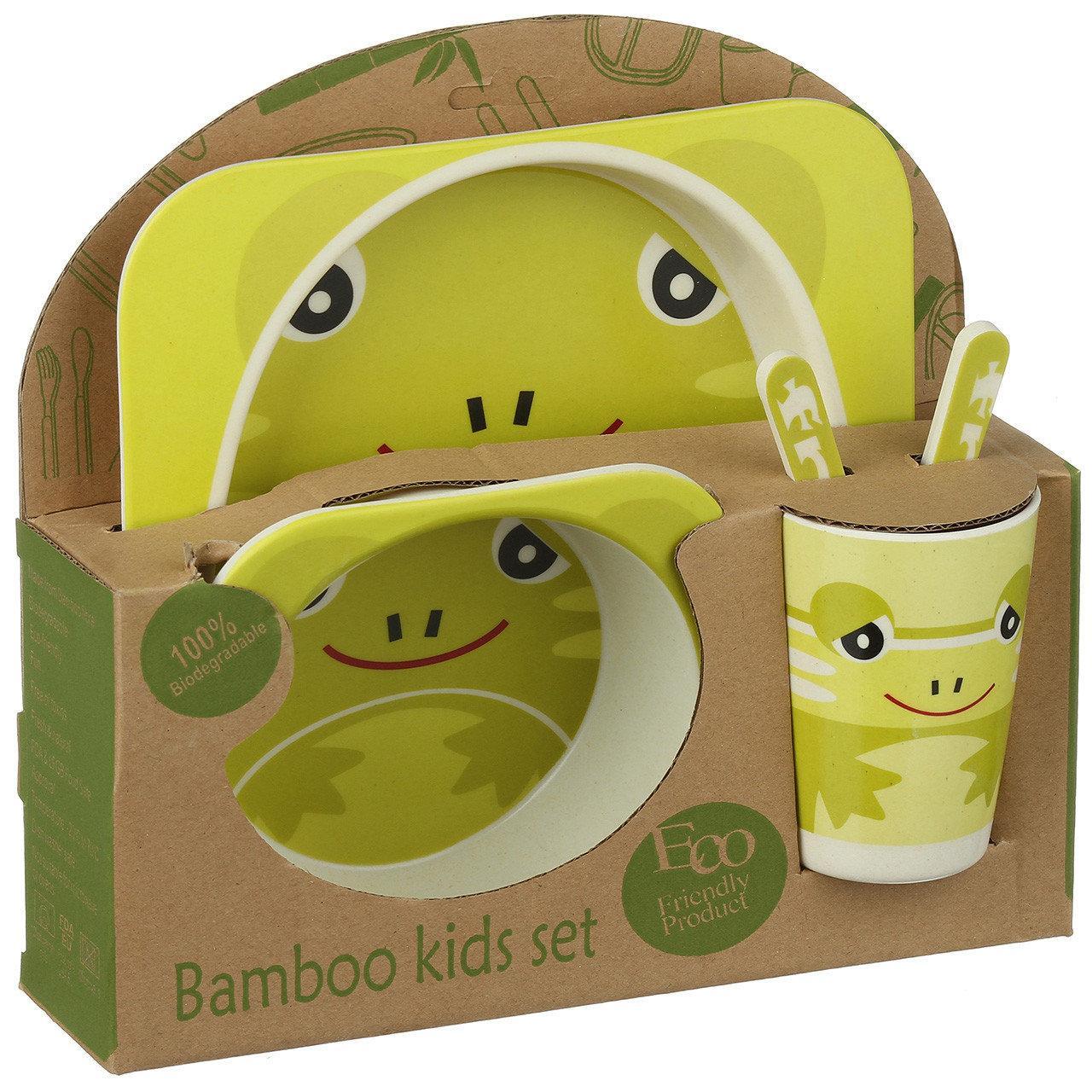 Набор детской бамбуковой посуды Stenson MH-2770-6 лягушка, 5 предметов